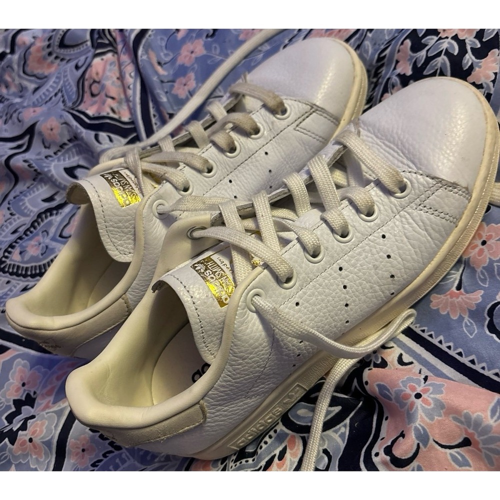 Adidas Women's Stan Smith Gold Script White Leather Sneakers, Size 6